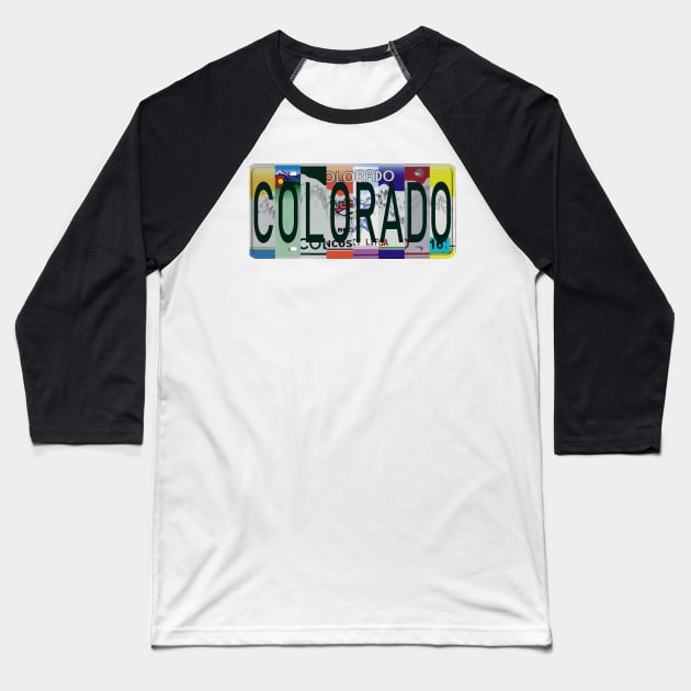 Colorado License Plates Baseball T-Shirt by stermitkermit